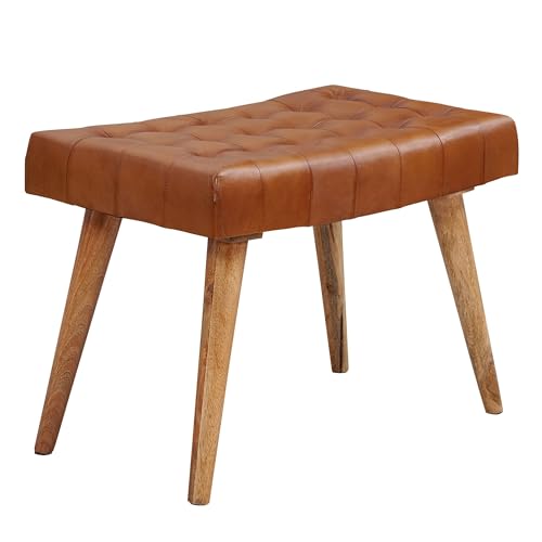 FineBuy Sitzhocker 67x47x39 cm Mango Massivholz/Echtleder...