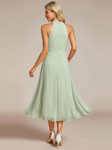 Image of Ever-Pretty Women's Halter Chiffon Midi Cocktail Wedding Guest Dress | High Low, Pleated, Summer Semi Formal Dress, Mother of the Bride Dress