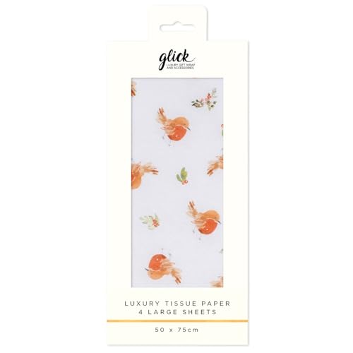Glick Christmas Tissue Paper for Gift Wrapping Resplendent Robins Four Sheets 50 x 75 cm When Opened Multi-Coloured