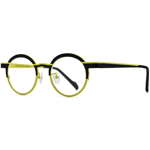 Image of FONEX Colorful Pure Titanium Glasses Frame Women Retro Round Eyeglasses