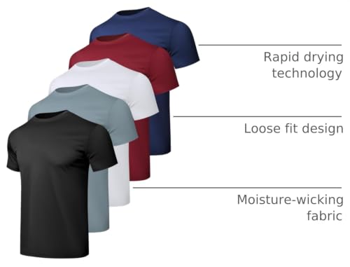 Image of HovSiyla 1 /5 Pack Workout Shirts for Men Athletic Running Gym Quick Dry Short Sleeve Performance Moisture Wicking T Shirt