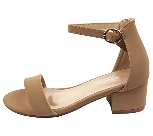 Lucky Top Girls Dress Sandal Low Heel Ankle Strap, Taupe, 1 #TOP2