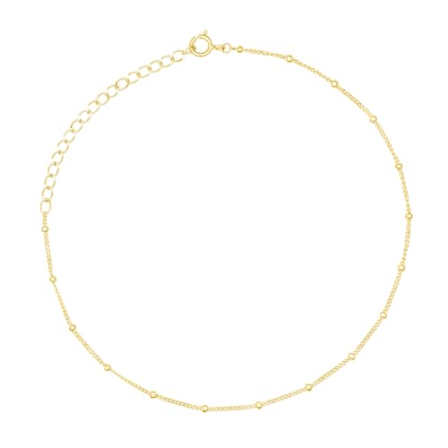 MAX + STONE 10K Real Yellow Gold Beaded Bracelet and Chain Necklace for Women with Sensitive Skin | Hypoallergenic Bracelet with Secure Clasp & Necklace | Adjustable Chains in 7.5