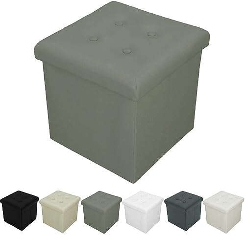 PUFF POUF CONTENITORE QUADRATO ECOPELLE PANCA BAULE 38X38CM TRAPUNTATO BOTTONI (TORTORA, CON BOTTONI) (grigio)