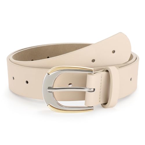 JASGOOD Women's Leather Belts for Jeans Pants Dresses Ladies Faux Leather Waist Belts with Gold and Silver Buckle