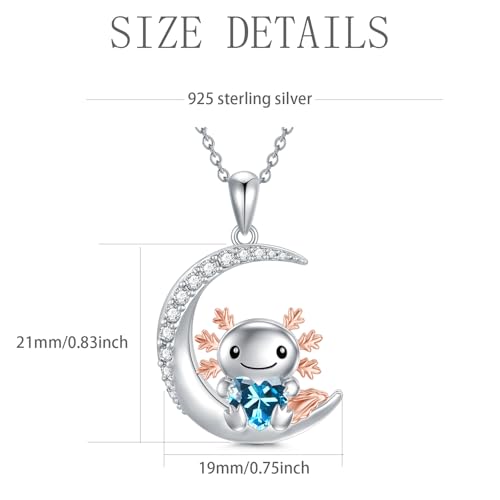 Image of PROESS Animal Birthstone Necklace 925 Sterling Silver Otter /Axolotl /Hippo /Elephant /Dachshund /Monkey /Red Panda Pendant Necklace Animal Birthstone Jewelry Gifts for Women