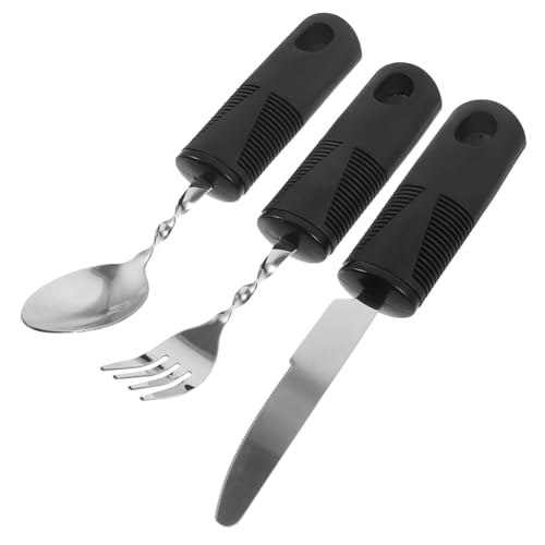 BRIGHTFUFU Elderly Cutlery Anti-shake Adaptive Utensils Non-slip Grip Set of Knife Fork Spoon for Seniors