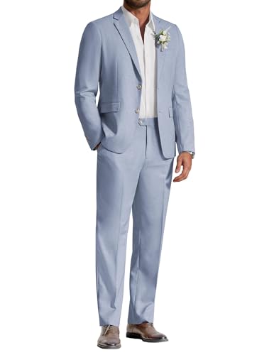 COOFANDY Mens Linen Suits 2 Piece Regular Fit Suits Set Casual Lightweight Blazer Jacket and Pants for Summer Wedding