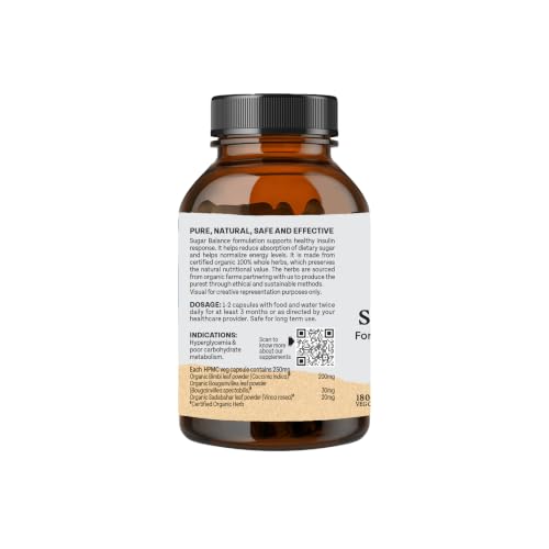 Image of A TATA Product - Organic India Sugar Balance - 180 Veg Capsules, Naturally Supports Healthy Insulin Response & Glycemic Control, Normalize Energy Levels & Metabolism, GMP & NPOP Certified Organic