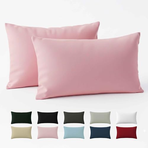 Taie Oreiller 40x70 Coton Renforcé (Set de 2) - Rose - Tissage serré de 57 Fils/cm² - Taie...
