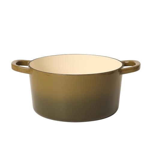 Image of Crock-Pot Artisan 5-Quart Enameled Cast Iron Dutch Oven Pot with Lid, Round, Gradient Sage Green, Oven Safe Cookware