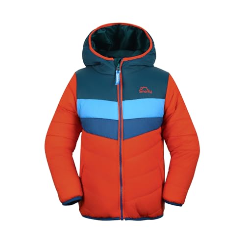 SMONTY Kids Puffer Jacket – Water-Resistant & Lightweight Coat for Boys & Girls with Taped Seams – Ideal for Spring, Autumn, Camping, Hiking & Travel(TANGERINE/DK TEAL 8)