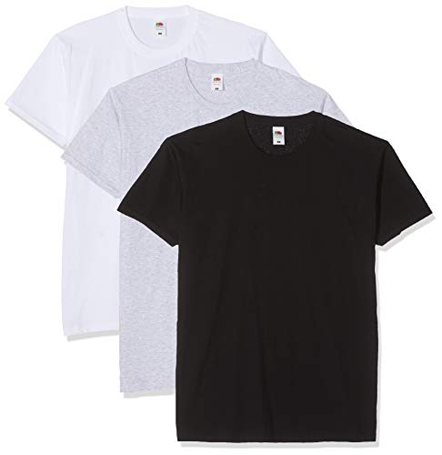 Fruit of the Loom Men's Valueweight Tee, 3 Pack T-Shirt, Multicolour (White/Black/Heather Grey E), XXXXX-Large (Size:5XL) (Pack of 3)