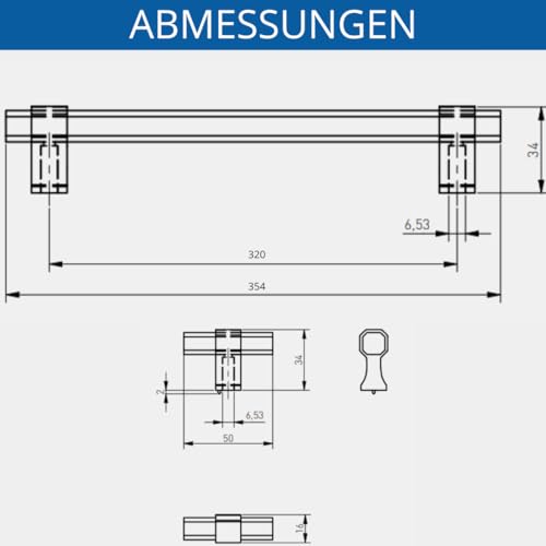 GTV - Möbelgriff IMPERIAL | Griff Griffe Möbelgriffe | Lange 35,4 cm| Bohrlochabstand 32 cm | ZnAl |Gold gebürstet