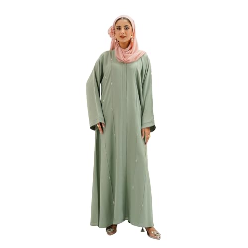 DIVINELY CRAFTED Women Abaya Button-Up - Modest And Fashionable Wear, Long Sleeve, Wrinkle Resistant, Breathable Fabric - Sage Green, Large (Length 56)