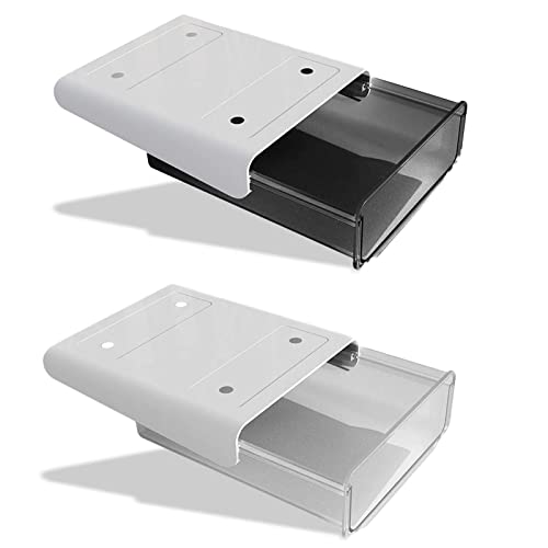 SAMSYOKI 2 piezas organizador debajo de escritorio autoadhesivo cajón debajo mesa de escritorio cajas de almacenamiento ocultas para oficina papelería hogar escuela (negro + blanco) Cover