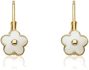 Little Miss Twin Stars Kids Earrings - 14k Gold Plated Flower Leverback Earrings-Hypoallergenic and Nickel Free For Sensitive Ears (White)