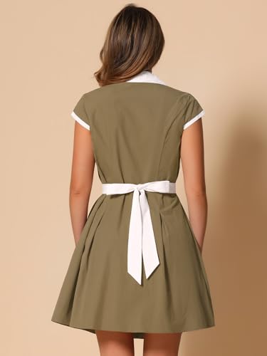 Image of Allegra K Women's Vintage Button Down Shirt Dress Notch Lapel Short Sleeve Belted Office Mini Short Dresses