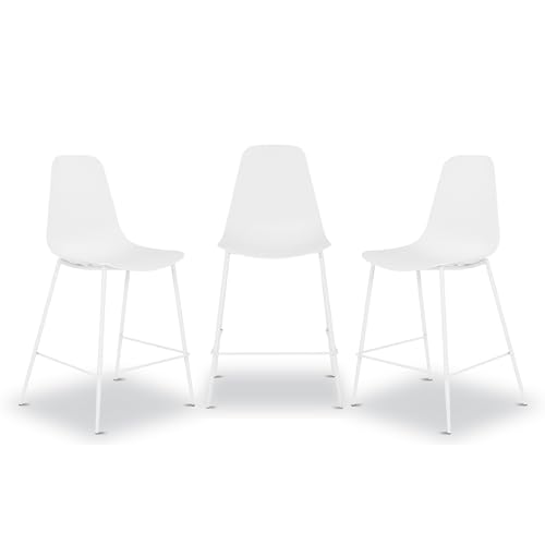 Image of Poly & BARK Isla Bar Stools Set of 3 - Counter Height Bar Stool for Kitchen - Set of Counter Stools - Indoor /Outdoor Barstools - Modern Kitchen Bar Stools - White
