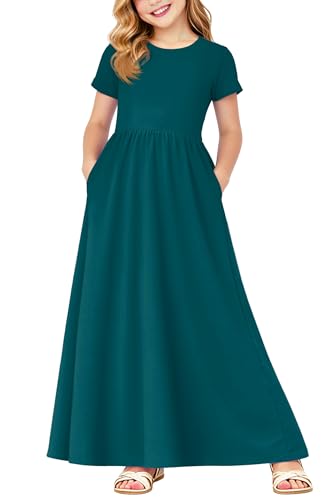 Image of Deerose Girls Maxi Dress Short Sleeve Casual Long Dresses with Pockets 5-14 Years