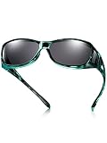 TINHAO Fit Over Sunglasses For Women Men, Polarized Fitover Sunglasses 100% UV400 Protection Wrap-around Shades(Green leopard, Black)