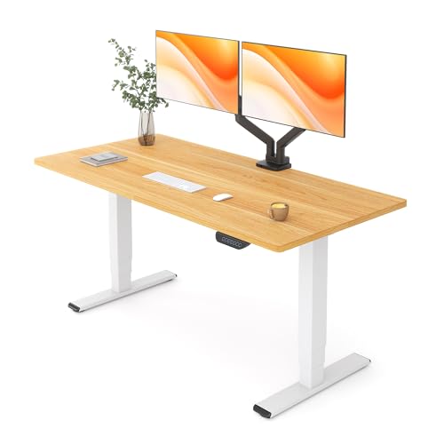 Image of FLEXISPOT E6 MAX Dual Motor 3-Stage 48x30 Inch Heavy Duty Standing Desk, 330lbs Weight Capacity, Height Adjustable Desk w /Cable Management & Wheels (Seamless Maple Desktop + White Frame)