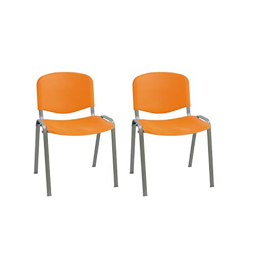La Silla de Claudia: Modelo ISO Estilo Confidente | Sillas Apilables de Oficina, Sala de Espera y Despacho | Silla de Plástico Polipropileno (Sillas Pack 2) | CHASIS Acero Gris | Naranja