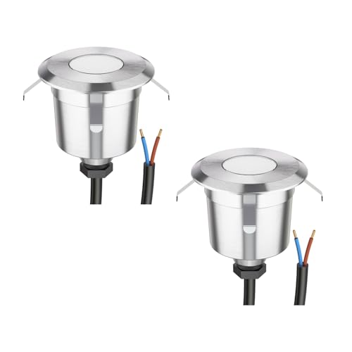 ledscom.de 2 LED Lámpara empotrable de suelo AGENA para exteriores, IP65, acero inoxidable, redonda, 60mm Ø, blanco cálido