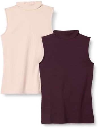 Amazon Essentials Women’s Mock-Neck Slim-Fit Rib-Knit Sleeveless Top, Pack of 2
