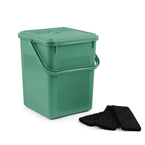 Rotho Bio Komposteimer 9l mit Aktivkohlefilter im Deckel und weiteren Ersatzfilter, Kunststoff, t&uuml;rkis, 9l (23.0 x 22.5 x 27.5 cm)