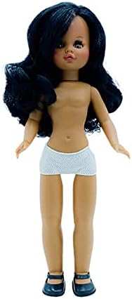 Folk Artesanía Muñeca colección Sintra Original Desnuda Negra mulata de 40 cm edición Limitada 100% Vinilo. Fabricada en España (Pelo Largo Ojos Marrones)