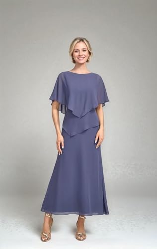 Short Sleeve Tea Length Mother of The Bride Dresses for Women Chiffon Dressy Formal Wedding Guest Dress3