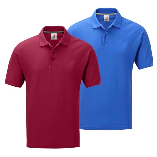 DELLMOOR Men’s Solid Polo Shirts Pack of 2, Lightweight 100% Cotton Short Sleeve Activewear Plain Polo Shirt for Men Adult, Sizes M - 5XL (UK, Alpha, XXL, Regular, Regular, Burgundy, Royal Blue)