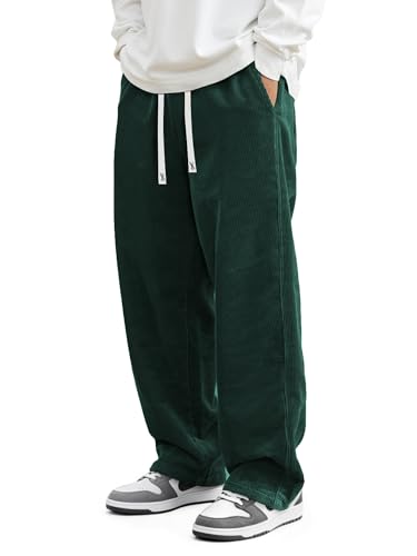 Image of JMIERR Mens Corduroy Pants Wide Leg Baggy Sweatpants | Loose Fit Joggers, Elastic Waist Drawstring, Casual Sweatpants, Vintage Pants, Fall Winter Fashion, Streetwear