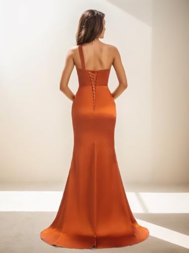 One Shoulder Mermaid Bridesmaid Dresses Long Prom Dresses for Women Pleated Formal Gowns and Evening Dress Slit4