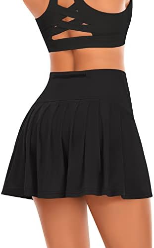 Pleated Tennis Skirts for Women with Pockets Shorts Athletic Golf Skorts Running Workout Sports Activewear Skirt (Black, Small)