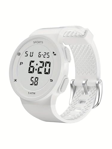 ALCENTIS Montre Sport Numérique Mixte Femme Homme, Affichage LCD, Bracelet en Silicone (Bracelet Blanc)