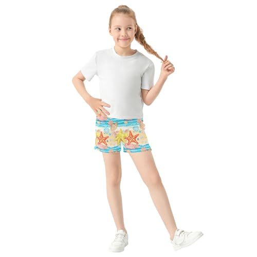 Colorful Starfish Seashells Beach Girls Lounge Shorts Kids Athletic Summer Pajama Sleep Shorts Cute Print, X-Small2
