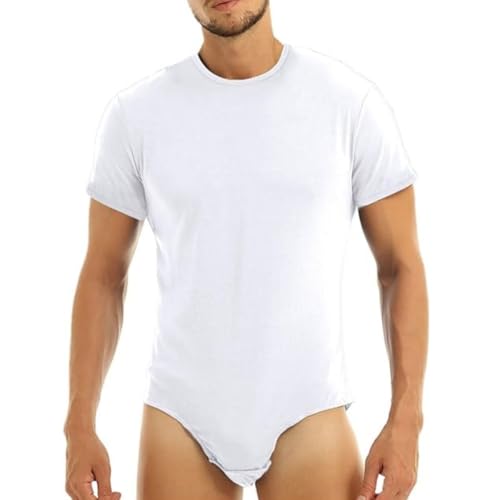 Combinaison Homme Manches Courtes, Body Col Rond avec Boutons-Pression au entrejambe, Onesie Léotard Décontracté Coupe Relaxed Porter en Sous-Vêtement ou en Sortie, Singlet de Lutte Uni Sportif Pyjama