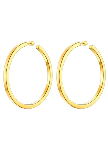 Image of Stainless Steel Chunky Hoop Earrings For Women, Minimalist and Chic, Black /Gold Plated, Round Hoops Earrings Hypoallergenic, Size: 30mm /40mm /60mm /80mm, Come with Box