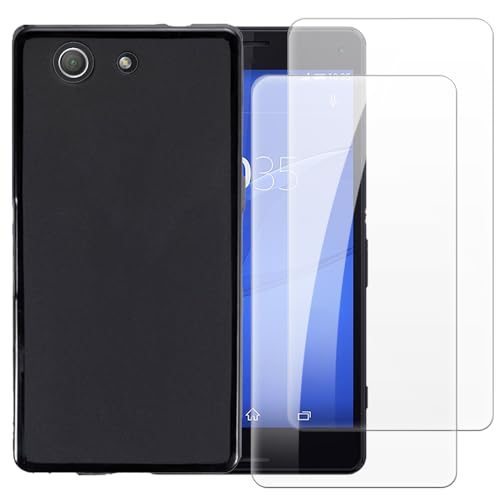 Shantime Case with 2 Pack Screen Protector Combo Compatible with Sony Xperia Z3 Compact, Shockproof Cover and Tempered Glass Set for Full Body Safety(Black)