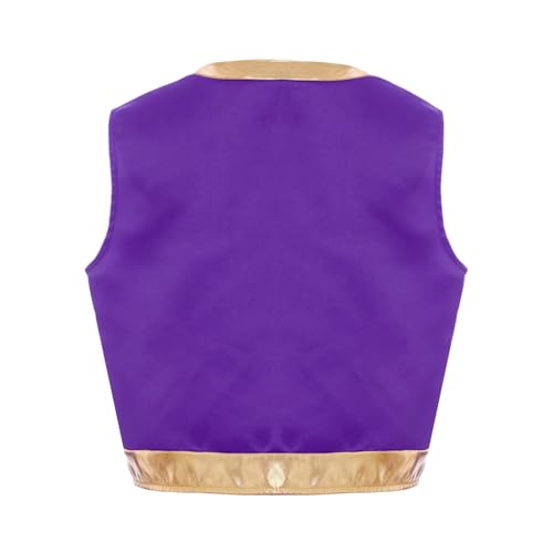 Kids Girls Boys Arabian Prince Princess Vest Sleeveless Open Front Crop Jacket Metallic Trim Waistcoat2