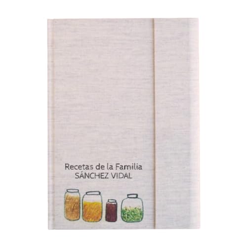Sphinge Recetario en blanco personalizado con tu nombre 15x21 | Libro de cocina para escribir 90 recetas con índice | Castellano català euskara galego português | Tapa dura de tela A5 | SIN cuchara