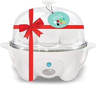 Elite Gourmet EGC-007 Rapid Egg Cooker, 7 Easy-To-Peel, Hard, Medium, Soft Boiled Eggs, Poacher, Omelet Maker, Auto Shut-Off, Alarm, 16-Recipe Booklet, BPA-Free, White