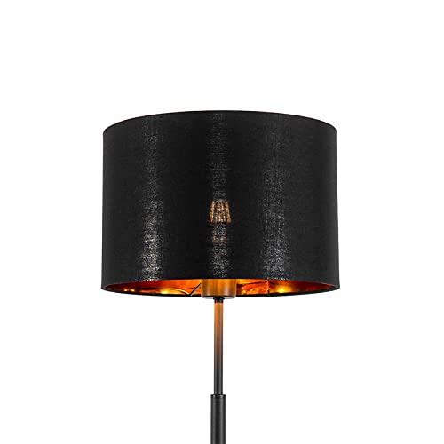 Qazqa Modern Stehleuchte, Stehlampe - Vt - Schwarz Gold, Rund, max. 60W, Geeignet für LED, 150cm, Ideal als Küche lampe, Schlafzimmerlampe und Wohnzimmerlampe