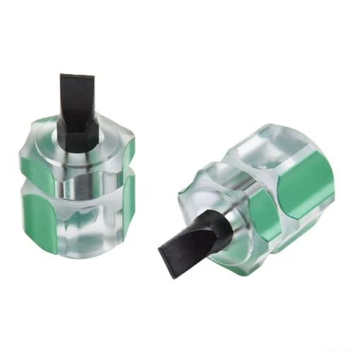 Juego de destornilladores compactos de 4 piezas: 2 cabezas planas + 2 para Phillips (cabeza cruzada), acero al cromo vanadio, asas antideslizantes verde/rojo, lengüeta de 37 mm