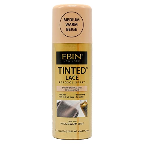 EBIN NEW YORK - Tinted Lace Aerosol Spray Medium Warm Beige - Spray para pelucas de encaje - 80ml - Acabado natural para piel media cálida y lace invisible con efecto cuero cabelludo