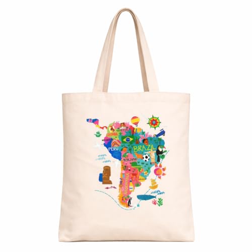 Bolsa Moda praia Mapa Brasil Colorido Ecológica Algodão Cru (Bege, médio)