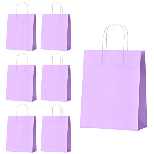 30 Pcs Gift Bags, TACHIO Paper Bags for Presents, Party Bags with Handles, Candy Bags Carrier Bags for Kid Parties, Birthday, Wedding - 5.9 x 3.14 x 8.26 inches (Light Purple)