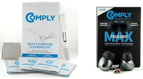Comply Multi-Purpose Earbud Cleaning Kit Bundle with TrueGrip MAX Memory Foam Replacement Earbud Tips for Samsung Galaxy Buds3 Pro, Superior Noise Isolation, Secure Fit, Black, Medium (1 Pair)